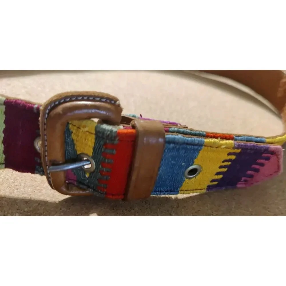 Gre Mill Imports Belt Colorful Cotton & Leather Guatemala Native Sz 34